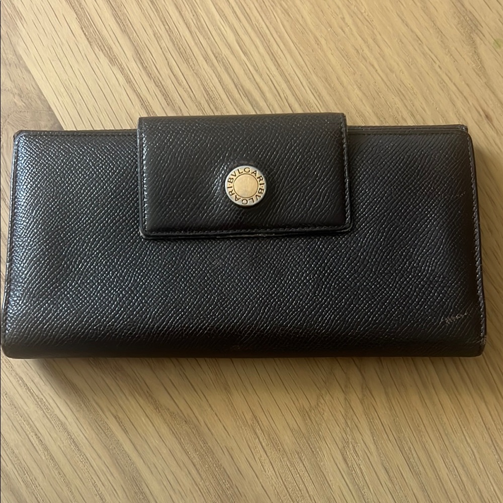 BLVGARI brown Textured Leather Wallet